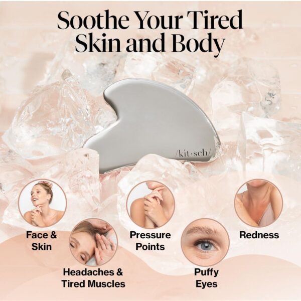 Kitsch Stainless Steel Gua Sha Facial Tools, Lymphatic Drainage Massager for Face, Chin & Jawline Sculpting, Body Guasha Tool for Muscle Tension, Skin Care Gift for Mom Women - Image 3