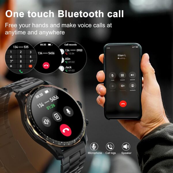 Smart Watches for Men,1.43" AMOLED Display Fitness Watch IP68 Waterproof Activity Tracker Smartwatches Compass Compatible with Android and iOS Devices - Image 2