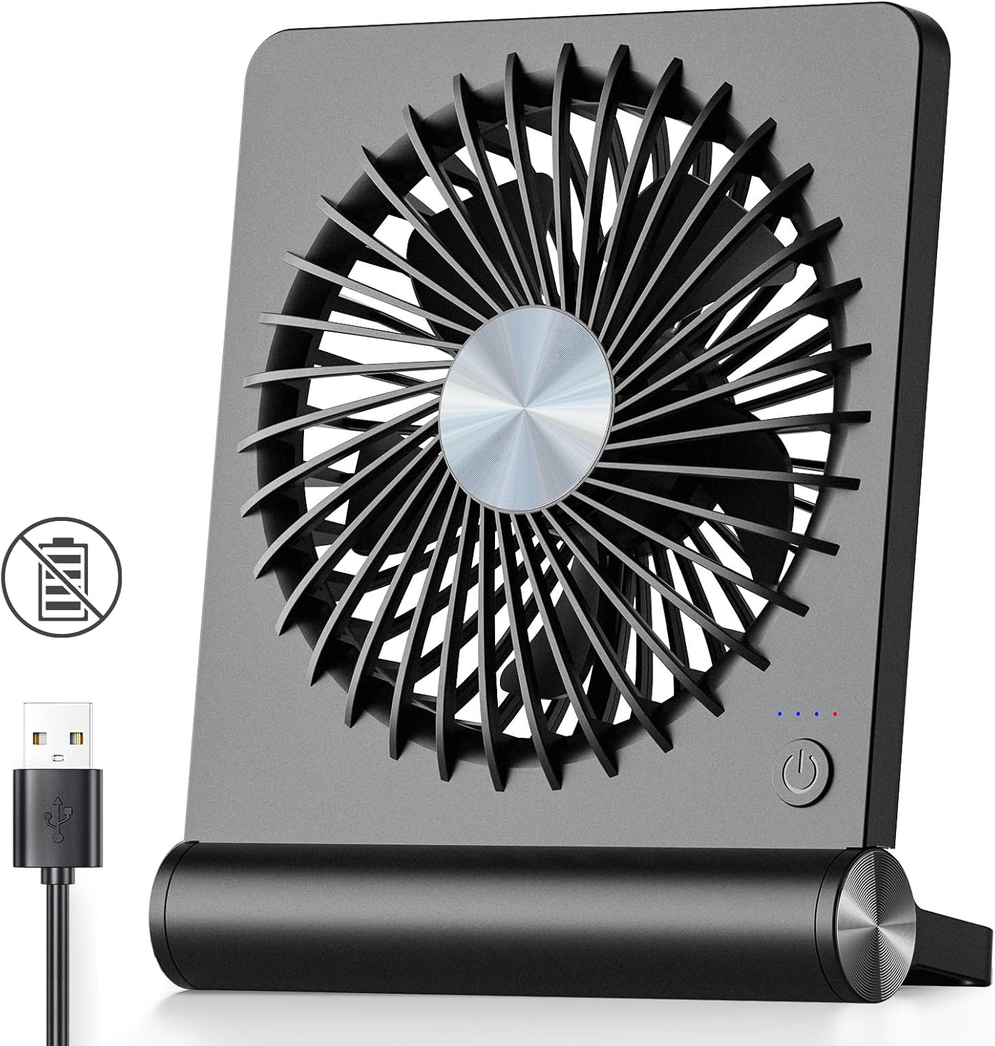 Koonie USB Fan, Strong Wind Ultra Quiet Small Desk Fan 220° Tilt Folding 3 Speeds Adjustable USB-C Corded Powered Personal Fan for Home Office Desktop Black