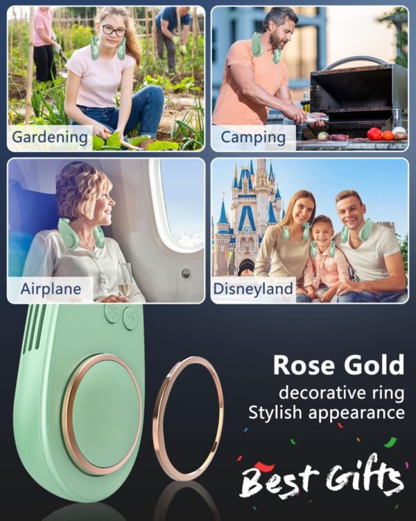 Wearable Air Conditioner,5500mAh Neck Fans Portable Rechargeable Battery Operated Metal Cooling Plates Neck AC,Lightweight Strong USB Ergonomic Headset Cooler for Office Disney Summer Golf Cart Green - Image 7