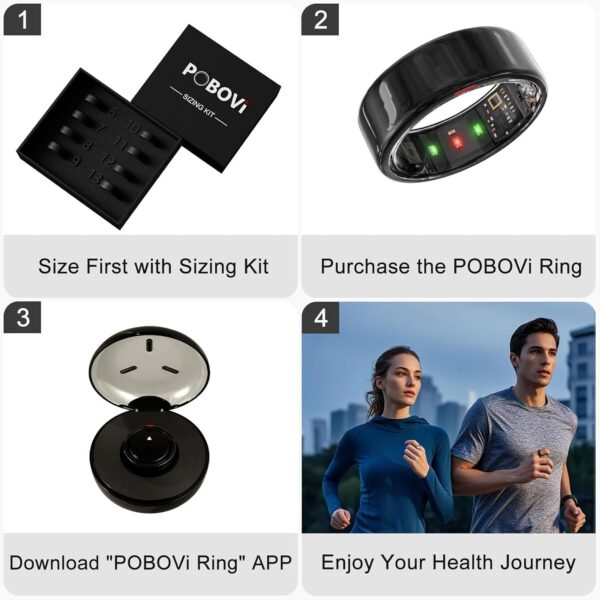 Smart Ring for Women Men- Sleep/Fitness/Stress/Heart Rate Tracker- Menstrual Records - 7 Days Battery Life - Wireless Charging - No APP Subscription - iOS & Android Compatible (Black, Size 9) - Image 3