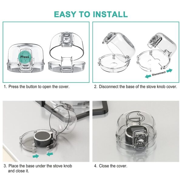 Mom's Choice Gold Awards Winner - Stove Knob Covers for Child Safety (5 + 1 Pack) Double-Key Design and Upgraded Universal Size Gas Knob Covers Clear View Childproof Oven Knob Covers for Kids and Pets - Image 8