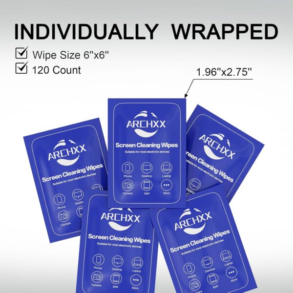 Screen Wipes for Electronics, 120 Count 6"x6" Pre-Moistened Screen Cleaner for Screens, Computer,Laptop,Tablet,Phone,Monitor,Car Screen Cleaner, Lens Wipes Individually Wrapped - Image 7