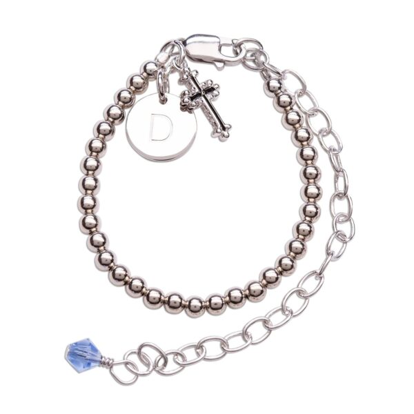 Cherished Moments Personalized Baptism to Bride Cross Bracelet with Initial Charm for Boys in Sterling Silver - Image 2