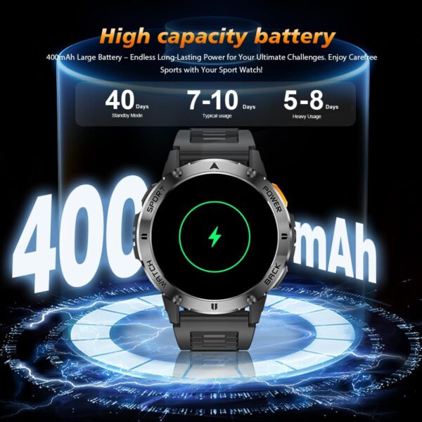 FILIEKEU Man Smartwatch Bluetooth Calls Heart Rate Sleep Monitor Steps Mens Smart Watch IP67 Waterproof Fitness Tracker Military Black Leather Strap Flashlight Smart Watches for Android iOS - Image 8