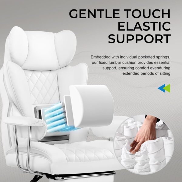 GTRACING Gaming Chair,Office Chair with Pocket Spring Lumbar Support, Ergonomic Comfortable Wide Office Desk Computer Chair with Outward Fixed Soft Armrests and Footrest,(PU Leather, White) - Image 4