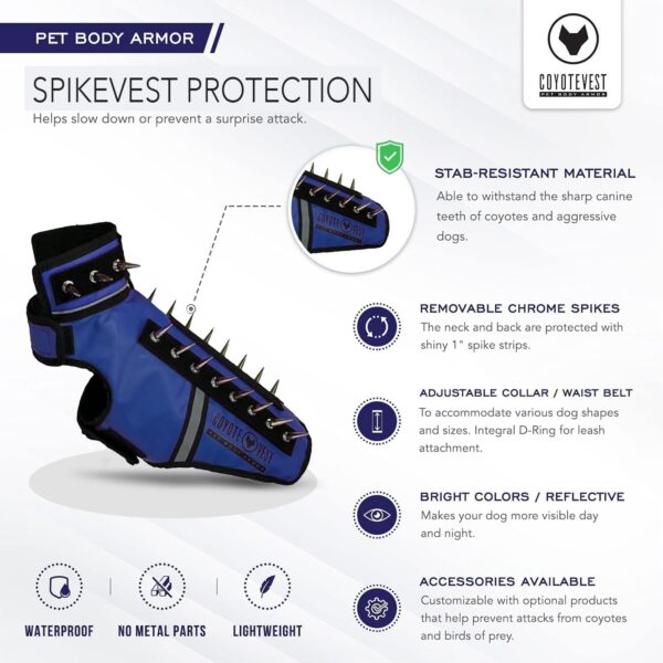 CoyoteVest SpikeVest Dog Harness Vest for Small Dogs, Reflective Dog Vest with Spikes to Shield Your pet from Coyotes, Raptor and Animal Attacks, Anti Hawk Vest, Made in USA(XS-Royal Blue) - Image 6