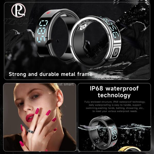 2025 Health Tracker Smart Ring for Men and Women, Sleep Tracker, Exercise Health, Heart Rate, Blood Oxygen Monitor. LED Display, IP68 Waterproof.No Subscription fee.for iOS & Android（Black 8#） - Image 2