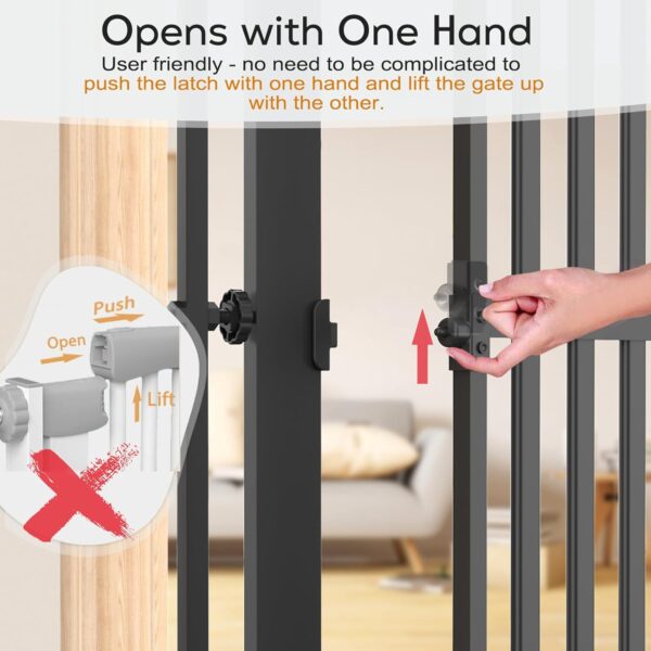 Senneny 63' Extra Tall Cat Gate Auto Close & One-Hand Open, Includes Extension Kit, No Drilling Pressure Mounted & Wall Mounted Kits, Metal Pet Gate Fits Openings 37.4' to 41.3' Wide, Black - Image 2