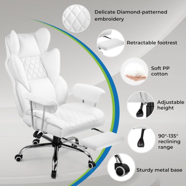 GTRACING Gaming Chair,Office Chair with Pocket Spring Lumbar Support, Ergonomic Comfortable Wide Office Desk Computer Chair with Outward Fixed Soft Armrests and Footrest,(PU Leather, White) - Image 5