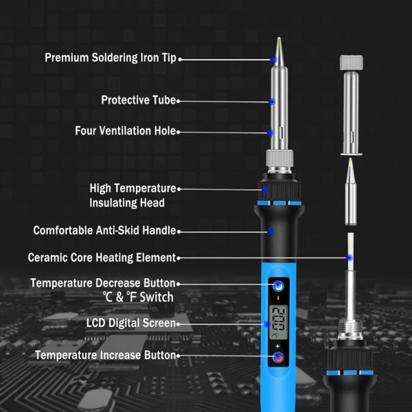 Soldering Iron Kit, 80W 110V Fast Heat up in 10s LCD Digital Adjustable Temperature Soldering Gun Thermostatic Soldering Kit for Electronic - Image 2