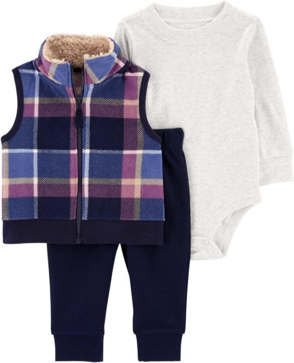 Carter's Baby Boys' 3 Piece Plaid Patch Little Vest Set