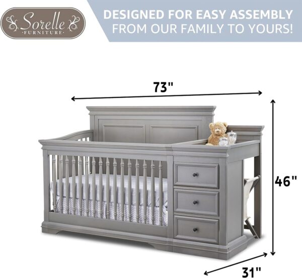 Sorelle Furniture Portofino Crib, Classic 4-in-1 Convertible, Crib Made of Wood, Non-Toxic Finish, Wooden Baby Bed, Toddler Bed, Child’s Daybed and Full-Size Bed, Nursery Furniture-Weathered Gray - Image 3