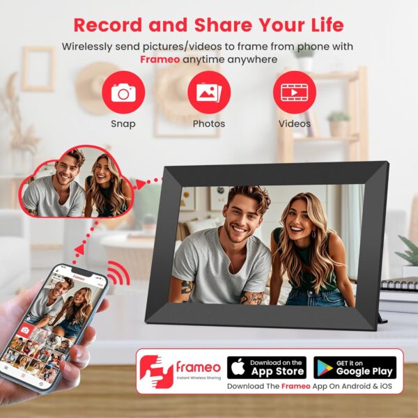Frameo 10.1 Inch WiFi Digital Picture Frame, Smart Cloud Electronic Photo Frame with HD IPS Touch Screen Slideshow 32GB Memory Auto-Rotate Wall Mount, Share Photos/Videos from Phone by Frameo App - Image 2