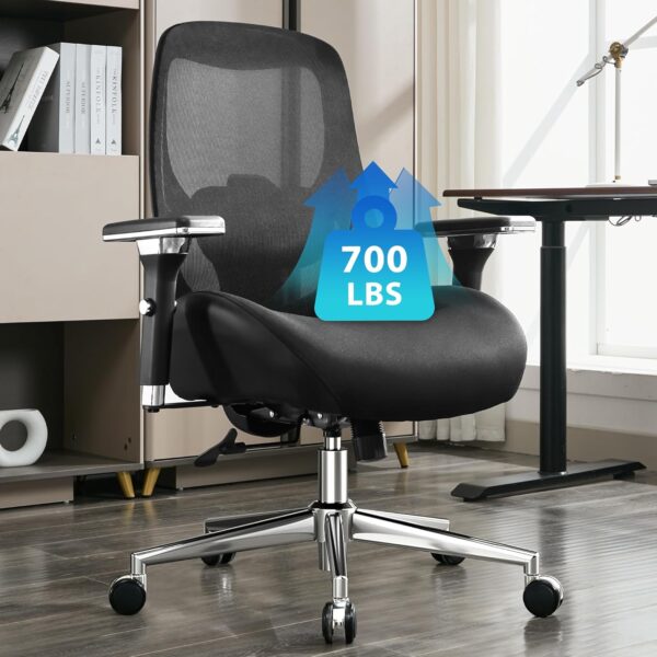 700lbs Big and Tall Office Chair with Wide Thick Seat Cushion for Sitting All Day,Ergonomic Mesh Desk Chair with Adjustable Lumbar Support for Heavy People,4D Armrests - Image 9