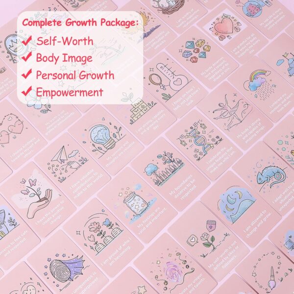 Positive Affirmation Cards for Teen Girls (Ages 10-16), 54 Daily Self Love Cards, Pink Confidence Building Gift Set with Mindset Activities - Image 5