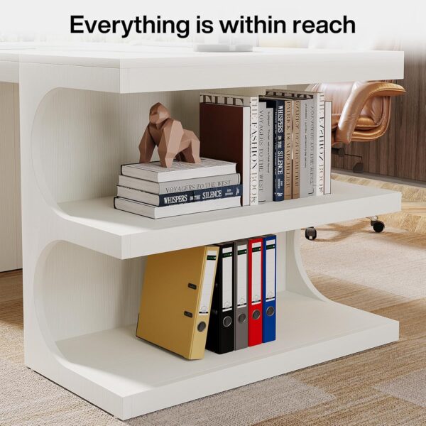 Tribesigns 62" Executive Office Desk, Large Computer Desk with Storage Shelves, Modern Wood Writing Desk Study Table, Workstation Desk Business Furniture for Home Office, White - Image 8