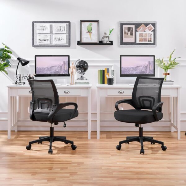 Yaheetech Office Chair Mid Back Swivel Lumbar Support Desk Chair, Height Adjustable Computer Ergonomic Mesh Chair with Armrest Black, 2-Pack - Image 2