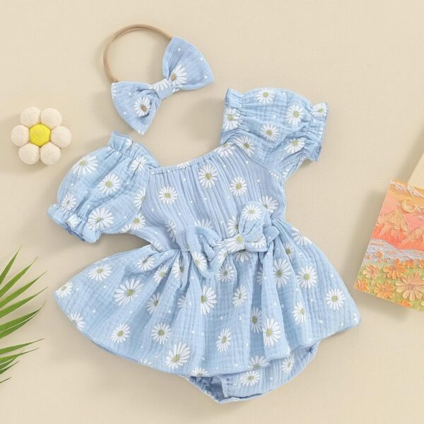 Baby Girls Daisy Romper Bowknot Bodysuit+Headband Short Sleeve Playsuits Floral Jumpsuit Infant Summer Clothes - Image 4