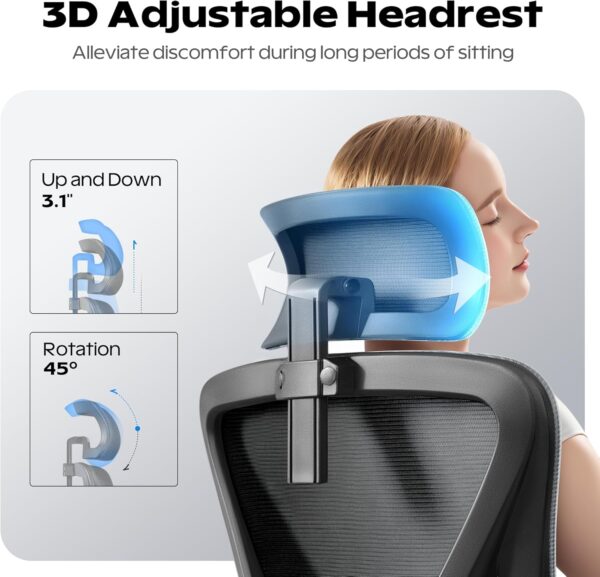 Ergonomic Office Chair, Home Office Desk Chair with Headrest, High Back Mesh Chair with Flip-up Armrests, Comfy Desk Chair with Lumbar Support, Rolling Swivel Task Computer Chair for Home Office - Image 4