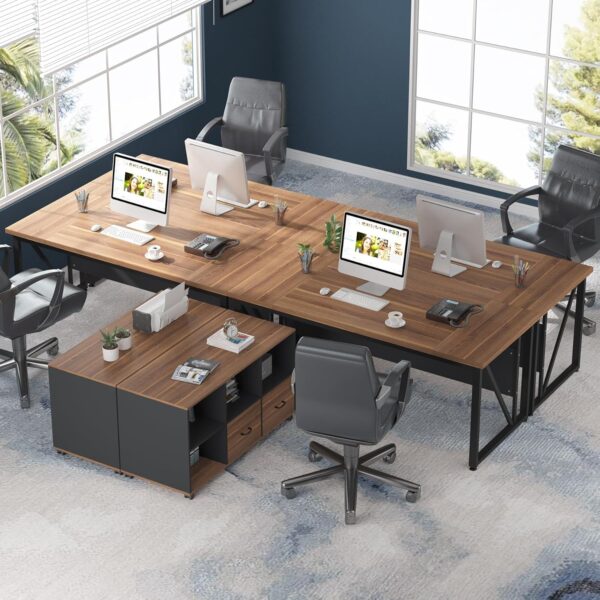 Tribesigns 63 inches Executive Desk and 47" lateral File Cabinet, L-Shaped Computer Desk Home Office Business Furniture with Drawers and Storage Shelves, Office Table,Brown and Black - Image 7