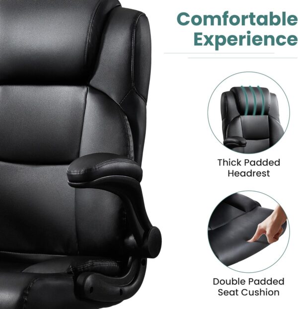 Big and Tall Office Chair 400lbs for Heavy People with Adjustment Lumbar Support Heavy Duty Leather Executive Office Chair with Quiet Rubber Wheels - Image 4