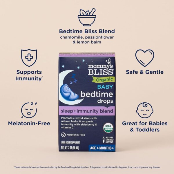 Mommy's Bliss Organic Baby Bedtime Drops + Overnight Immunity Support*, Promotes Restful Night, Melatonin Free, Age 4 Month+, 2 Fl Oz - Image 4