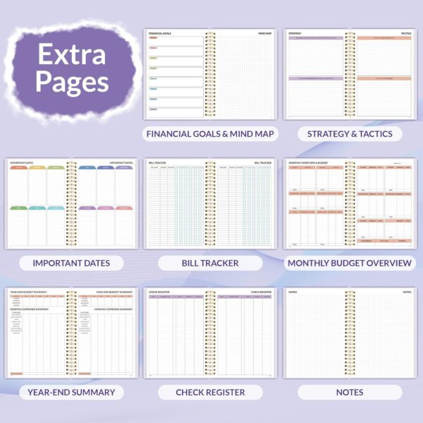 SUNEE Budget Planner - Monthly Budget Book with Expense Tracker Notebook, Undated 12 Month Bill Organizer & Finance Planner to Manage Your Money, A5(6.4" x 8.3") Account Book with Colorful Tab, Purple - Image 8