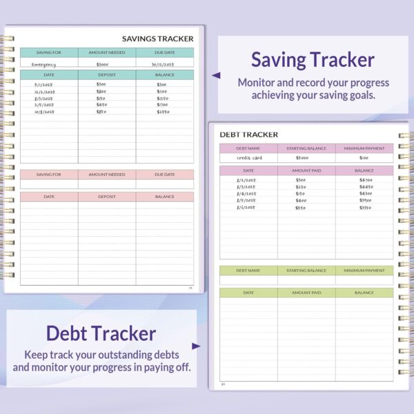 SUNEE Budget Planner - Monthly Budget Book with Expense Tracker Notebook, Undated 12 Month Bill Organizer & Finance Planner to Manage Your Money, A5(6.4" x 8.3") Account Book with Colorful Tab, Purple - Image 5