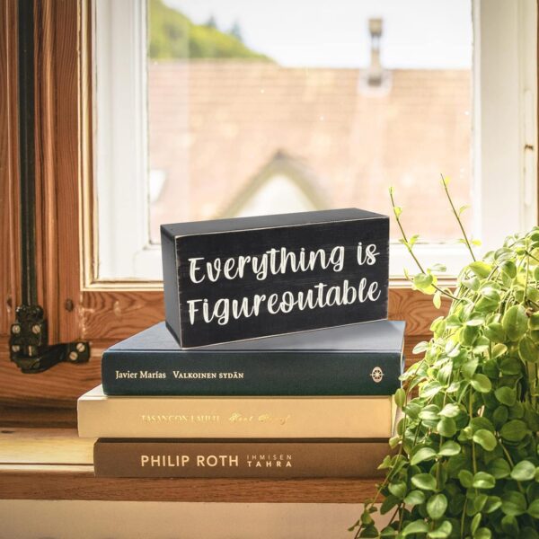 Esur Home Office Desk Black Decor - Inspirational Farmhouse Wooden Box Sign - Everything is Figureoutable - Image 6