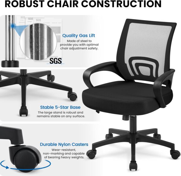 Yaheetech Office Chair Mid Back Swivel Lumbar Support Desk Chair, Height Adjustable Computer Ergonomic Mesh Chair with Armrest Black, 2-Pack - Image 7
