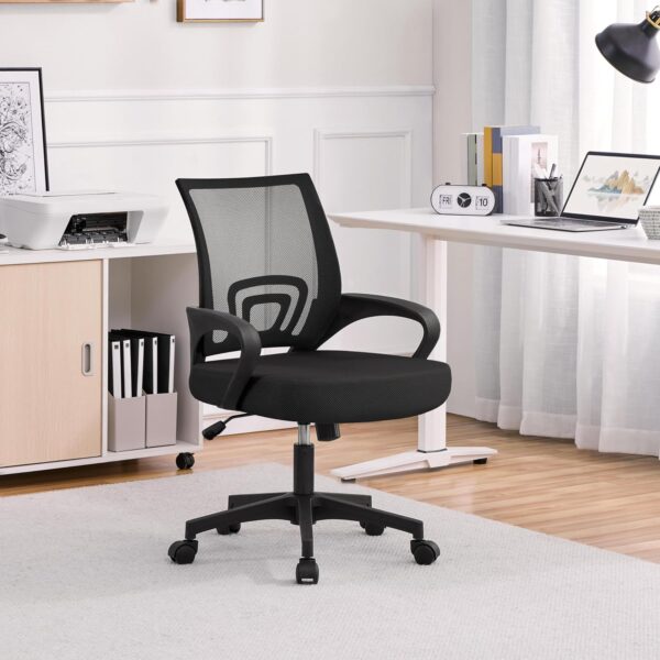 Yaheetech Office Chair Mid Back Swivel Lumbar Support Desk Chair, Height Adjustable Computer Ergonomic Mesh Chair with Armrest Black, 2-Pack - Image 9