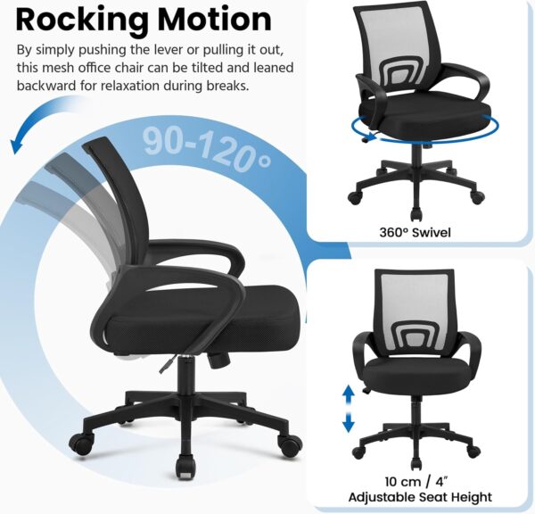 Yaheetech Office Chair Mid Back Swivel Lumbar Support Desk Chair, Height Adjustable Computer Ergonomic Mesh Chair with Armrest Black, 2-Pack - Image 6