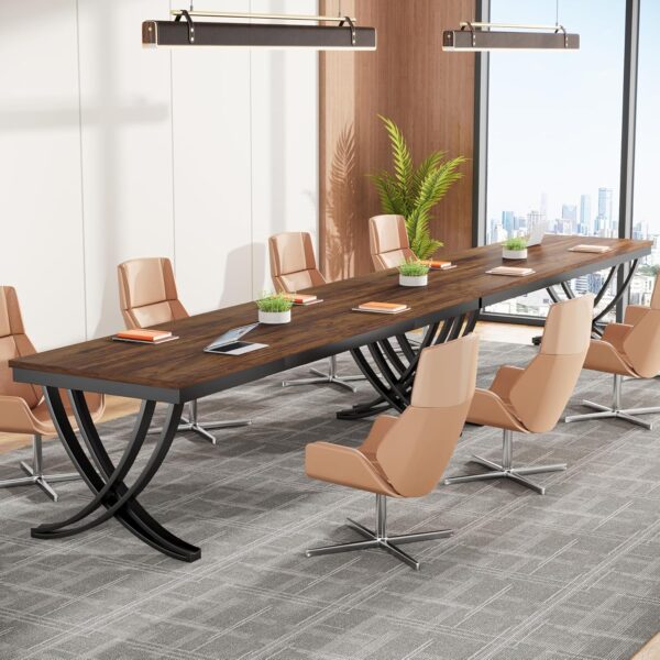 Tribesigns 6.5FT Conference Table for 6-8 People, 78 inch Long Rectangular Seminar Table with Strong Metal Frame, Business Furniture Boardroom Desk for Office Meeting Conference Room (1, Brown) - Image 3