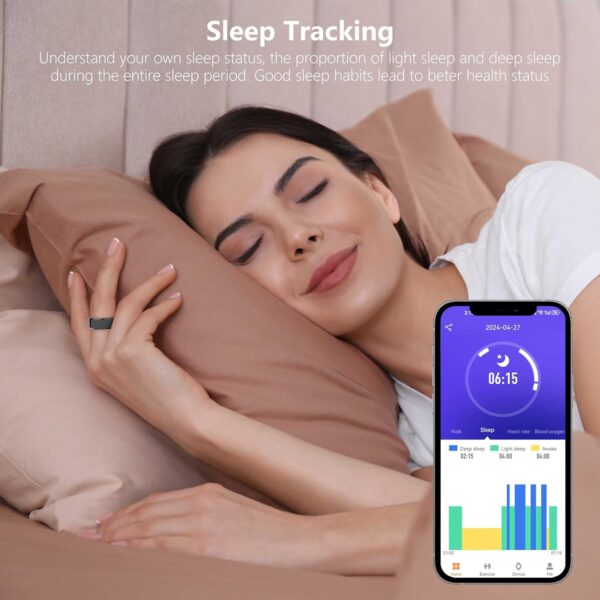 Fitness Tracker Smart Ring, Step Counter for Walking, Heart Rate Blood Oxygen Calorie Sleep Tracker Health Ring, IP68 Waterproof Design, Stainless Steel, 5-7 Days Battery Life - Image 3