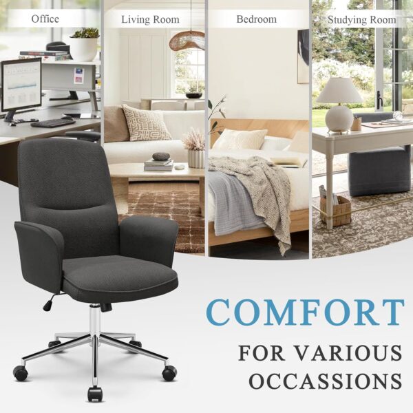 COLAMY Comfy Office Desk, Upholstered Fabric Computer Desk, Criss Cross with Wheels and Armrests, Swivel Adjustable Vanity for Home, Makeup, Office, Bedroom, Darkgrey - Image 5