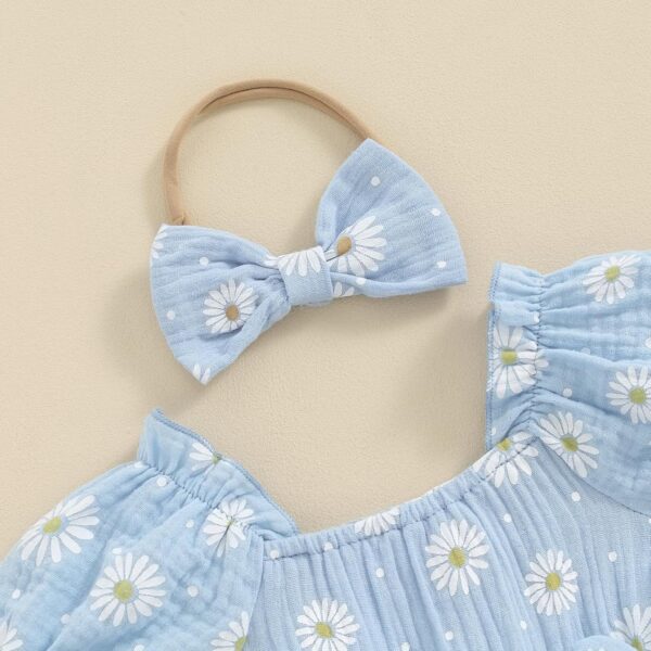 Baby Girls Daisy Romper Bowknot Bodysuit+Headband Short Sleeve Playsuits Floral Jumpsuit Infant Summer Clothes - Image 5