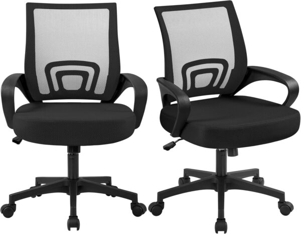 Yaheetech Office Chair Mid Back Swivel Lumbar Support Desk Chair, Height Adjustable Computer Ergonomic Mesh Chair with Armrest Black, 2-Pack