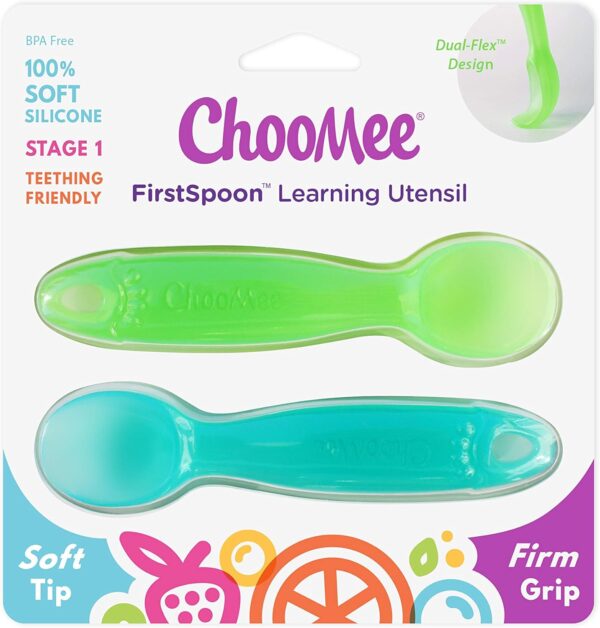 ChooMee Silicone Baby Spoons | 4 Months +, First Stage Baby Led Weaning and Self Feeding | Soft Spoon with Firm Handle | Designed in USA, BPA Free, Premium Grade Platinum Silicone | 2 CT - Image 3
