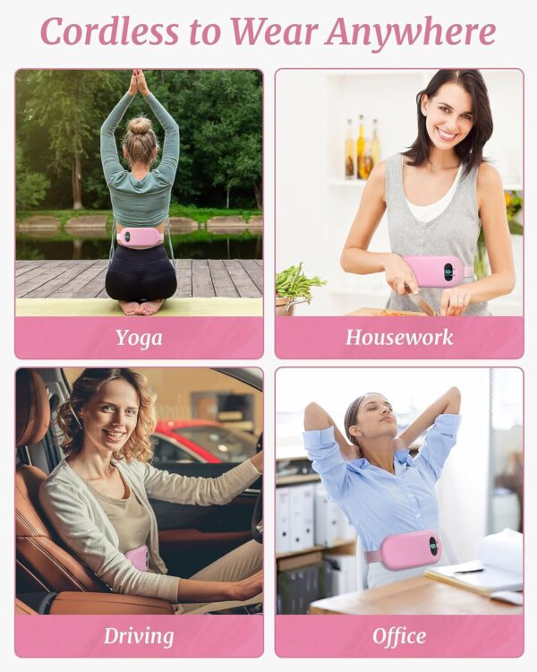 FSA HSA Eligible Portable Heating Pad for Cramps, Upgrade Cordless Electric Period Fast Heating Pad for Back Pain Relief Menstrual Belt 6 Heat 6 Massage Modes Gifts for Women Girls Her Girlfriend Pink - Image 3