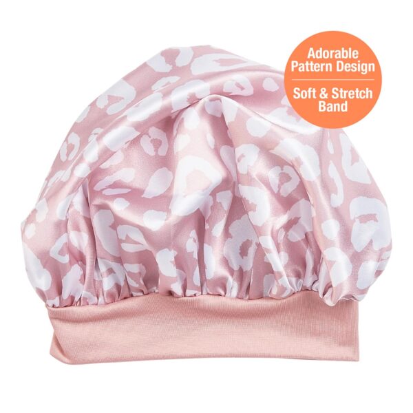 Red by Kiss Baby Satin Bonnet Sleep Cap for Infants,Soft, Stretchy, and Safe, Protects Baby Hair from Frizz & Breakage, Friction Bald Spots (Pink Leopard, 6-18M) - Image 2