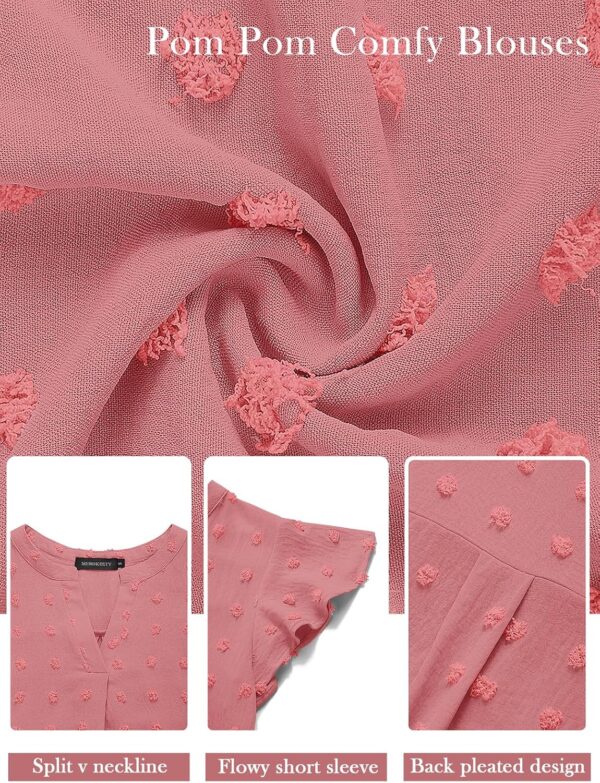 MEROKEETY Women 2025 Summer V Neck Ruffle Short Sleeve Blouse Swiss Dot Flowy Shirt Tunic Top - Image 5