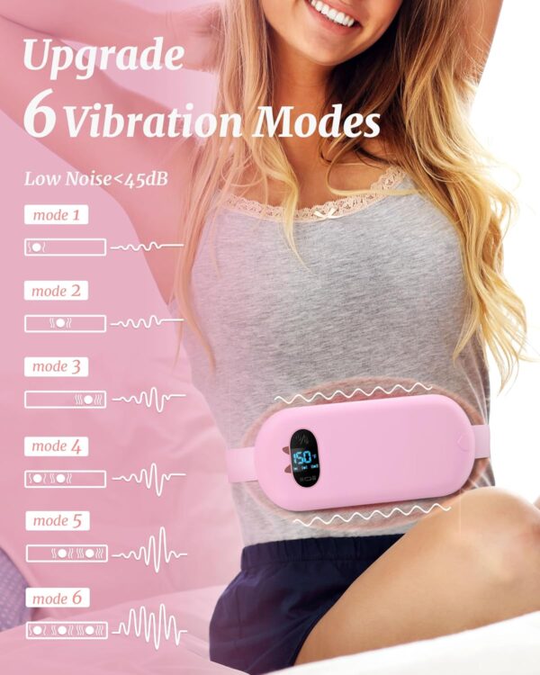 FSA HSA Eligible Portable Heating Pad for Cramps, Upgrade Cordless Electric Period Fast Heating Pad for Back Pain Relief Menstrual Belt 6 Heat 6 Massage Modes Gifts for Women Girls Her Girlfriend Pink - Image 5