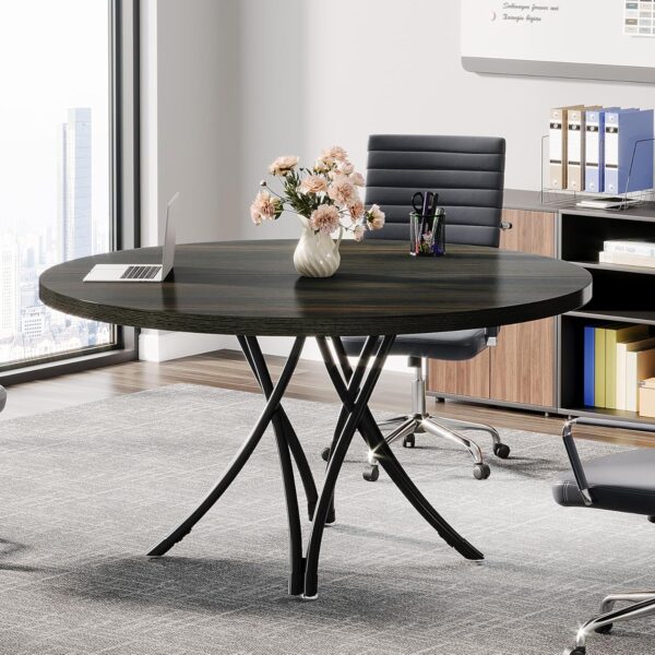 Tribesigns 47" Round Conference Table, Modern Business Meeting Table for Office Conference Room (Black) - Image 5