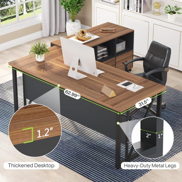 Tribesigns 63 inches Executive Desk and 47" lateral File Cabinet, L-Shaped Computer Desk Home Office Business Furniture with Drawers and Storage Shelves, Office Table,Brown and Black - Image 9