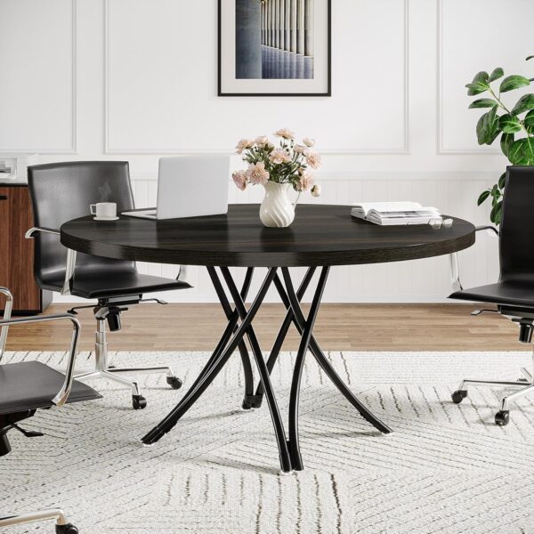 Tribesigns 47" Round Conference Table, Modern Business Meeting Table for Office Conference Room (Black) - Image 6