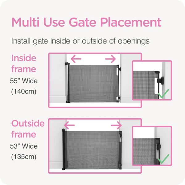 Retractable Baby Gate Perma Child Safety 33" Tall x 55” Wide, Mesh, for Stairs, Doorways, Dogs, Pets, Indoor, Outdoor, One-Handed Operation, Locking, Easy Install, Hardware Mount, Gray - Image 5