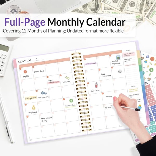 SUNEE Budget Planner - Monthly Budget Book with Expense Tracker Notebook, Undated 12 Month Bill Organizer & Finance Planner to Manage Your Money, A5(6.4" x 8.3") Account Book with Colorful Tab, Purple - Image 2