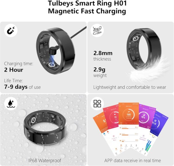 Fitness Tracker Smart Ring, Step Counter for Walking, Heart Rate Blood Oxygen Calorie Sleep Tracker Health Ring, IP68 Waterproof Design, Stainless Steel, 5-7 Days Battery Life - Image 6