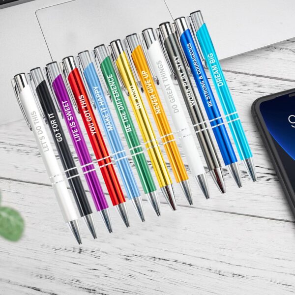 PASISIBICK 12 Pieces Inspirational Motivational Quote Ballpoint Pens Gifts Encouraging Metal Writing Pen for Students Coworkers Teacher Bosses, 12 Colors - Image 2